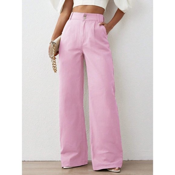 Pink High Waist Wide Leg Jeans - Picture 1 of 10